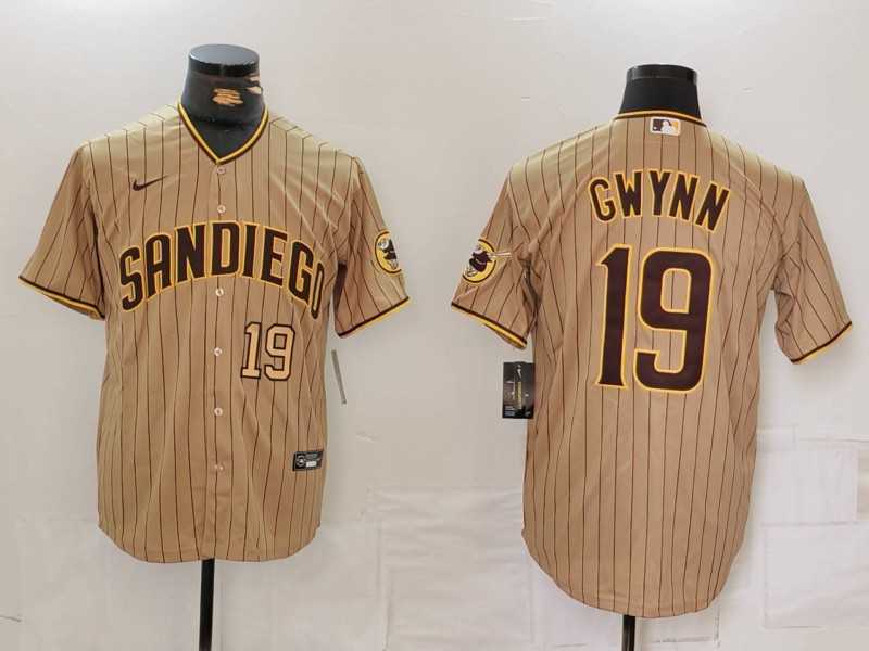 Men%27s San Diego Padres #19 Tony Gwynn Khaki Team Logo Stitched Cool Base Nike Jerseys->san diego padres->MLB Jersey
